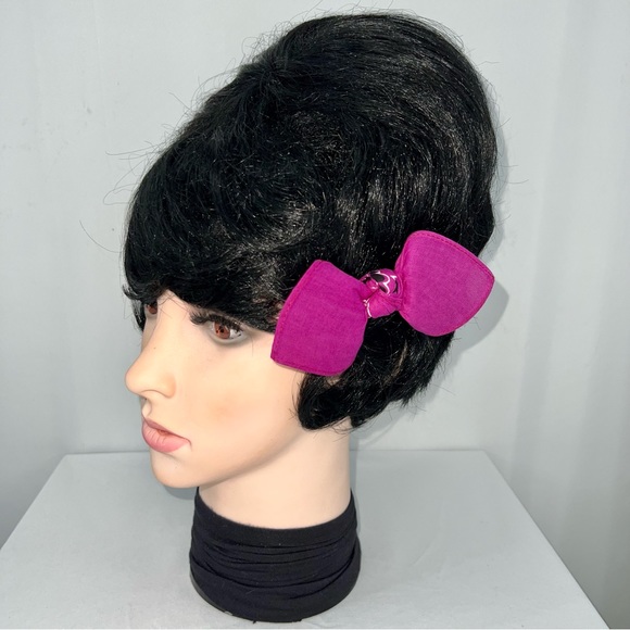 Magenta Paisley Rockabilly Bandana Knotted Hair Bow - Picture 6 of 11